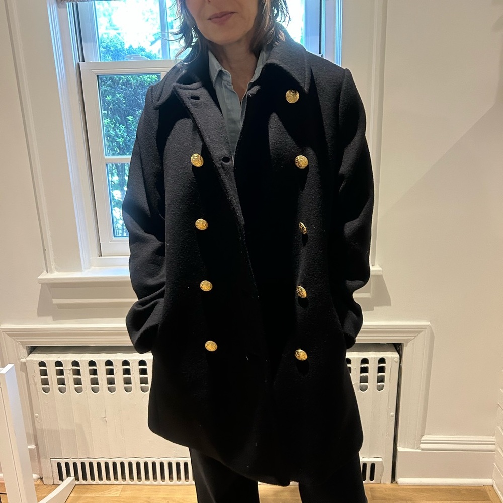 Nili Lotan Black and Gold Peacoat Double-Breasted Elegance